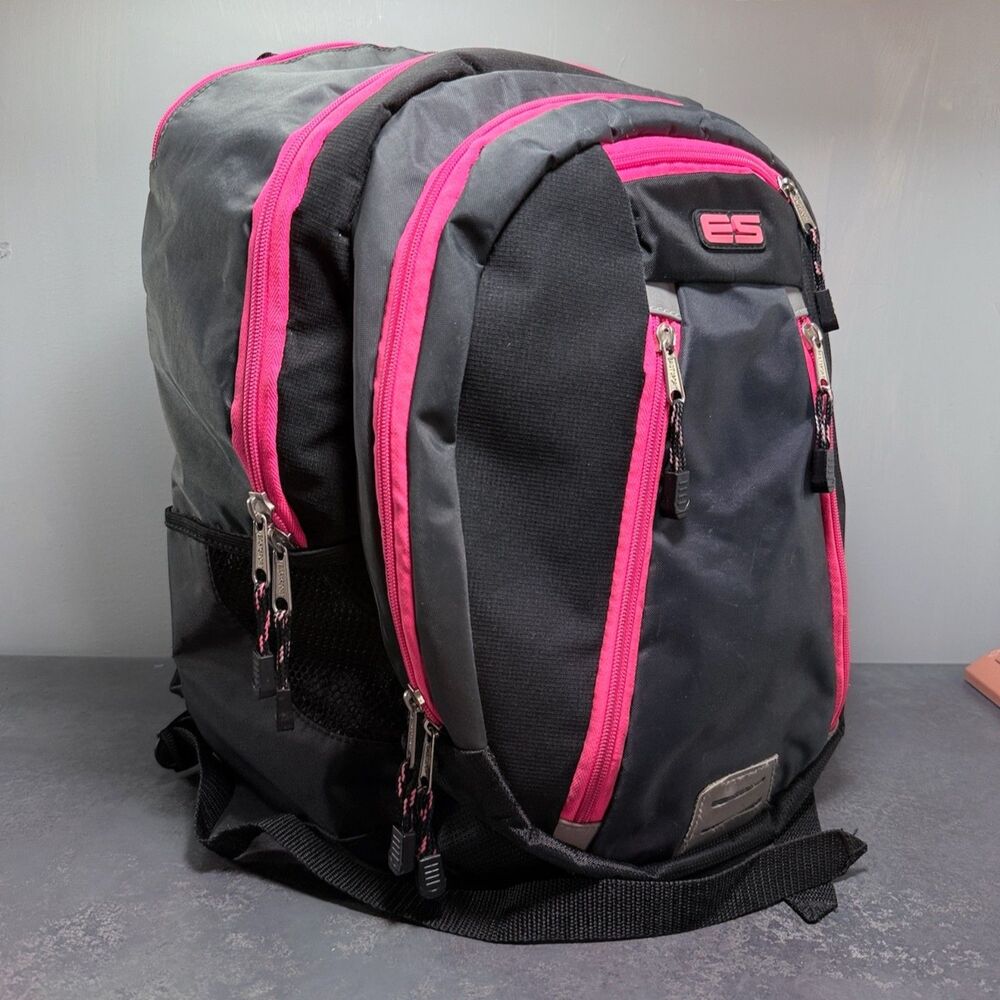 Eastsport 9-Pocket Laptop Backpack | Black Gray Hot Pink | School Travel